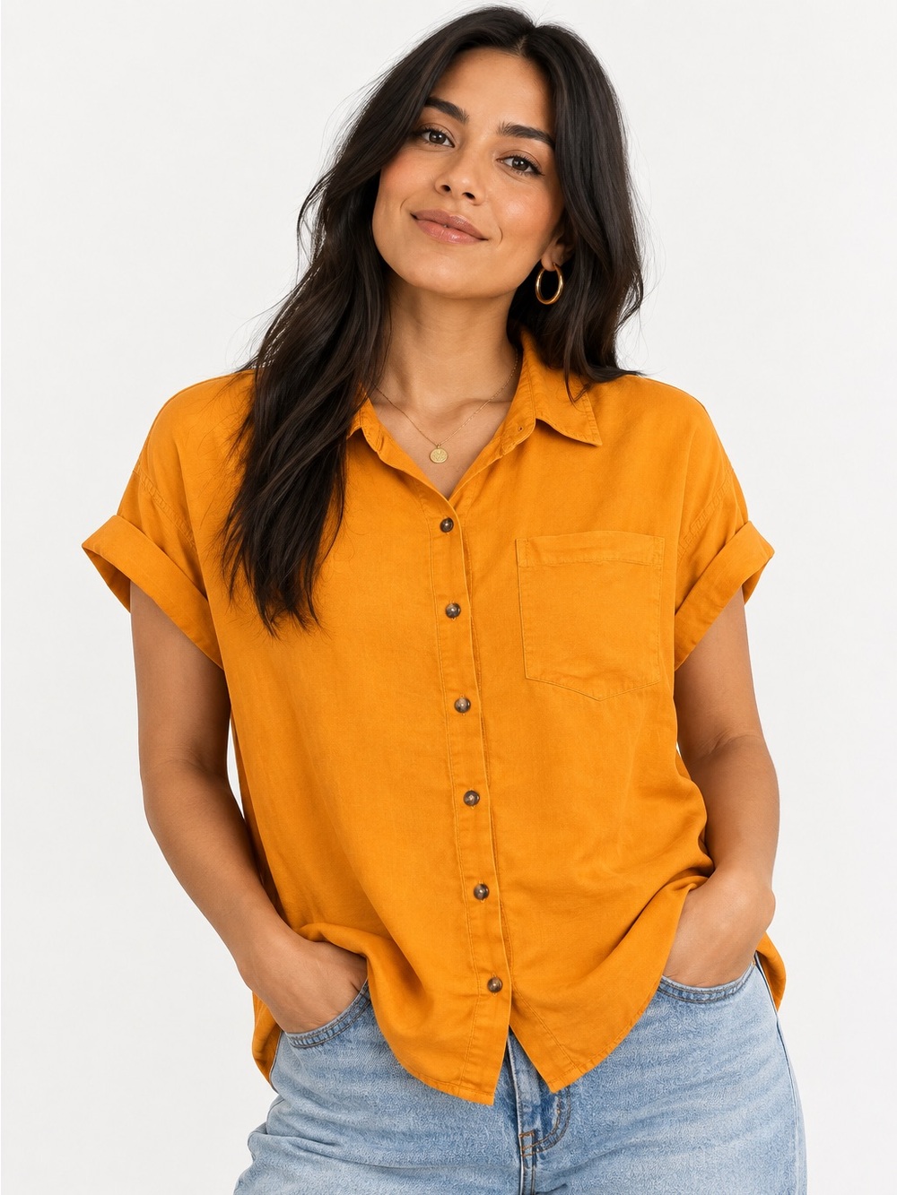 Lola River Mustard Tencel Lyocell Button Down Shirt M